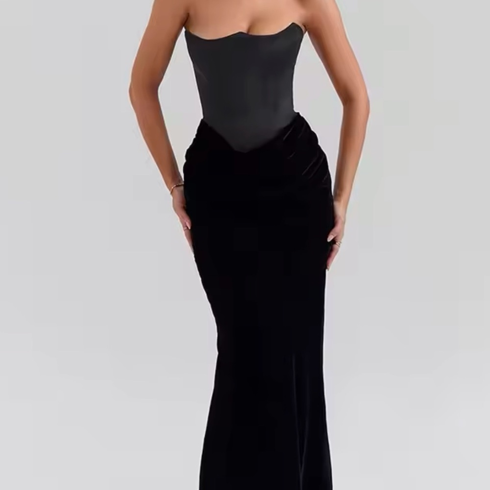 Velvet bust dress gown black straples wedding homecoming prom gala formal party - Picture 2 of 4